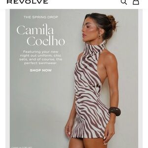 Camila Coelho Brown & White Zebra-Print Halter Mini Dress